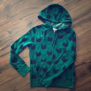Emerald Green Cat Zip-up Hoodie